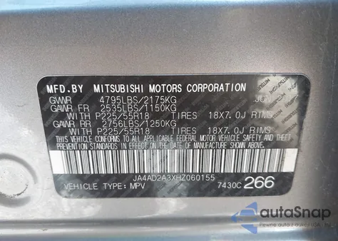 2017 Mitsubishi Outlander Es из США, поврежденный, VIN JA4AD2A3XHZ060155